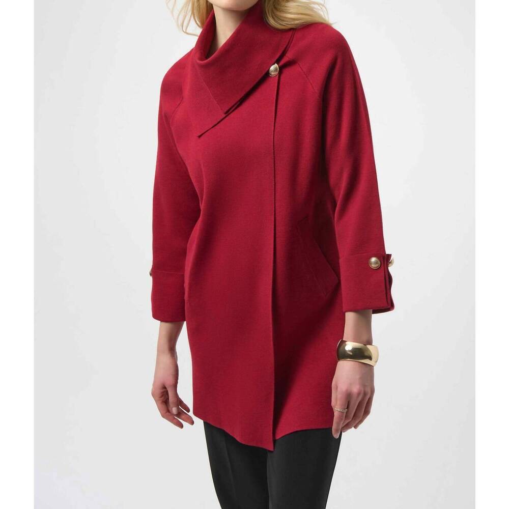 NEW JOSEPH RIBKOFF sweater knit coat with overlap collar in deep cherry